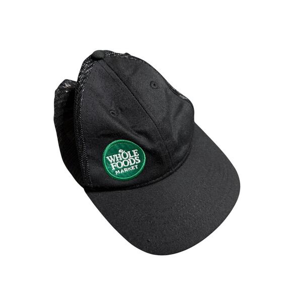 Whole Foods Market Hat Cap Black Green Logo Employee Mesh Snap Back Adjustable - Picture 1 of 4